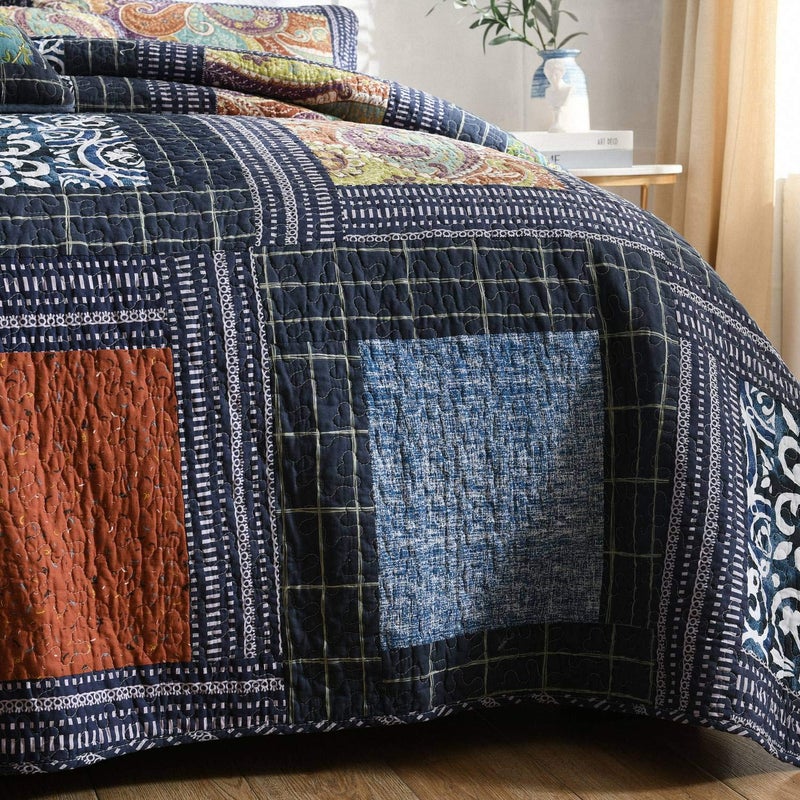 NEWLAKE Bedspread Quilt Set with Real Stitched Embroidery, Paisley Grid Pattern,King Size - Image 5